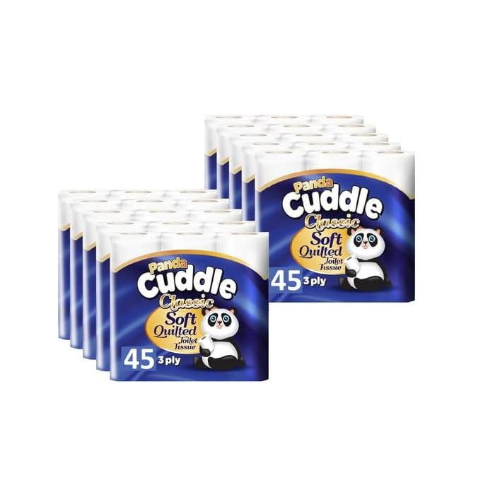 Panda Cuddle Soft Quilted Toilet Rolls, Super Quality Classic 3 Ply Toilet Tissue Unscented, Provide Ultimate Quilted Comfort – 90 Rolls