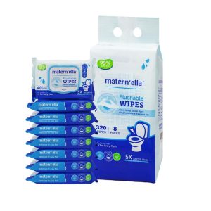 MATERN’ELLA Flushable Wipes, Unscented Adult Wet Wipes with Dandelion & Aloe Vera, Personal Cleansing Toilet Wipes 100% Plant Based Fibers Soft and Septic Sewer Safe 320 Wipes (8 Packs of 40)