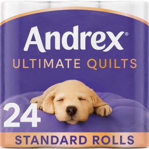 Andrex Ultimate Quilts Toilet Tissue 24 Rolls, Air Pocket Technology for Soft, Thick Sheets – 4 Quilted Toilet Rolls x 6 Packs, FSC Certified