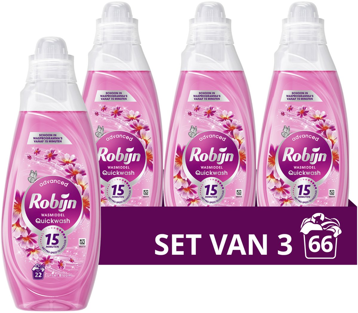 Robijn Advanced Quickwash Vloeibaar Wasmiddel - Sunset Bloom - voor korte wasprogramma's - 8 x 22 wasbeurten - Voordeelverpakking