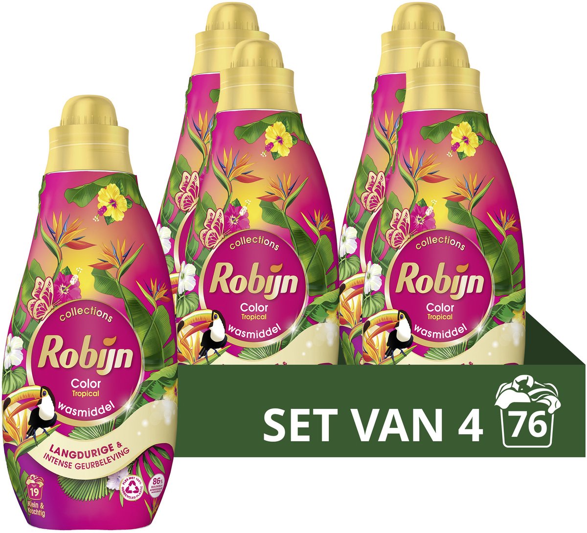 Robijn Klein & Krachtig Collections Vloeibaar Wasmiddel - Tropical - 4 x 19 wasbeurten - Voordeelverpakking