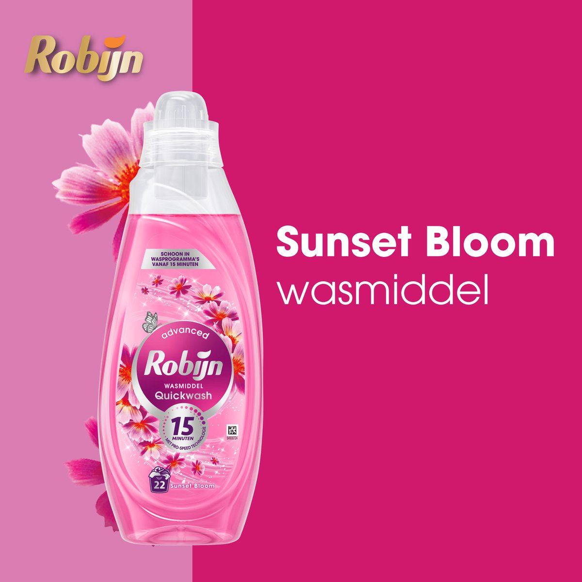 Robijn Advanced Quickwash Vloeibaar Wasmiddel - Sunset Bloom - voor korte wasprogramma's - 8 x 22 wasbeurten - Voordeelverpakking - Image 4