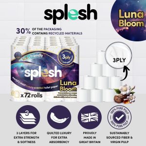 Alternative view of Splesh by Cusheen 3-ply Toilet Roll – Luna Bloom (72 Pack) Soft, Quilted Bulk Toilet Rolls, Toilet Tissue and Loo Rolls – Eco-Friendly Toilet Paper Sustainably Crafted in The UK