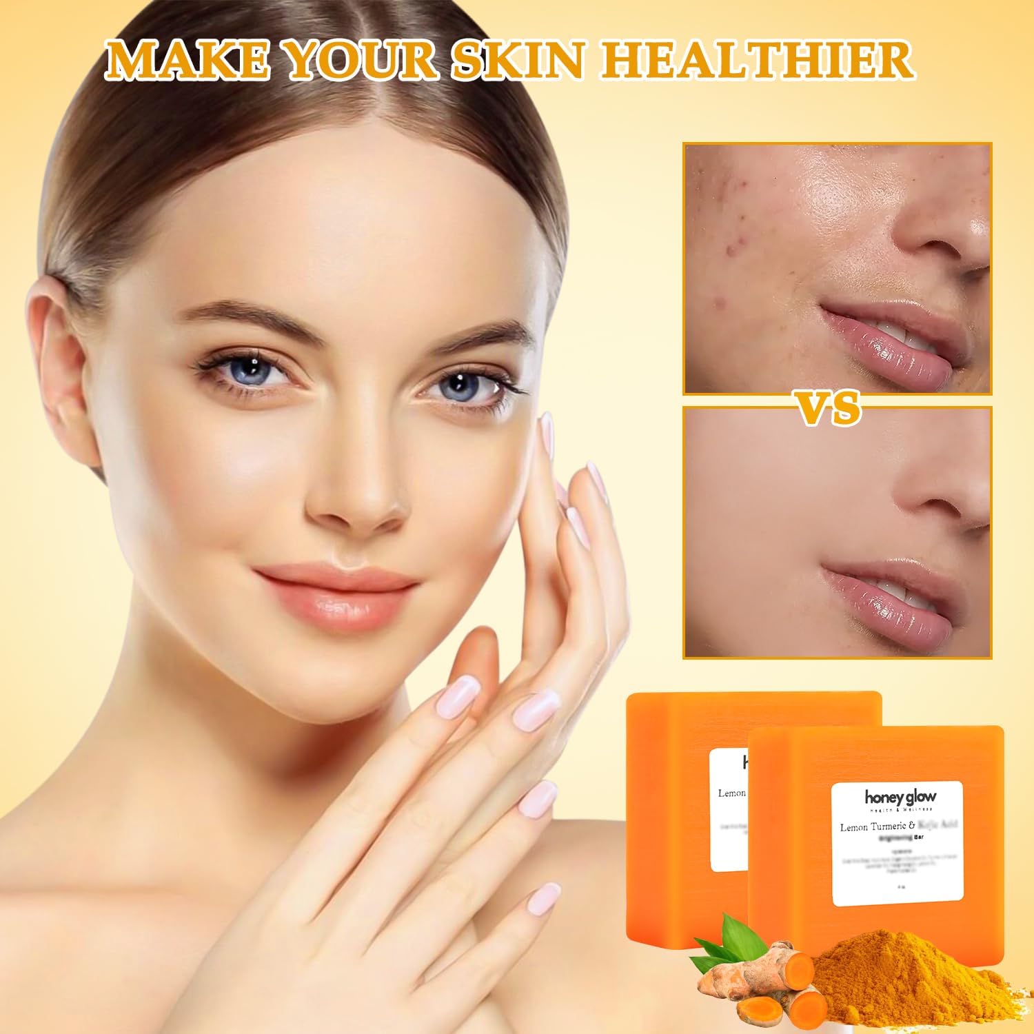 Honey Glow Lemon Turmeric Kojic Soap Bar, Honey Glow Turmeric Soap, Lemon Kojic Soap, Turmeric Soap Bar for Face & Body, Natural Turmeric Handmade Soap for All Skin Types (2) - Image 2