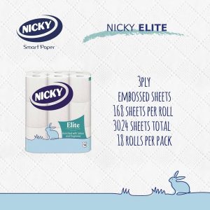 Alternative view of Nicky Elite Scented Toilet Tissue – 18 Rolls of White Toilet Paper, 3-ply, Talc Scent, Softness to the Skin, Enriched with Lotion, Extra Value Pack, 100% FSC Certified Paper