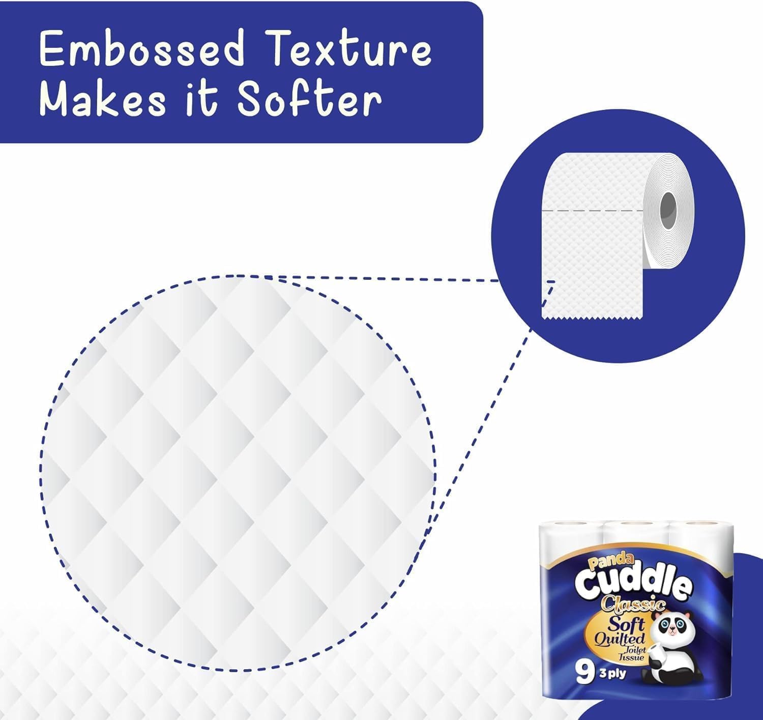 Panda Cuddle Soft Quilted Toilet Rolls, Super Quality Classic 3 Ply Toilet Tissue Unscented, Provide Ultimate Quilted Comfort – 90 Rolls - Image 4