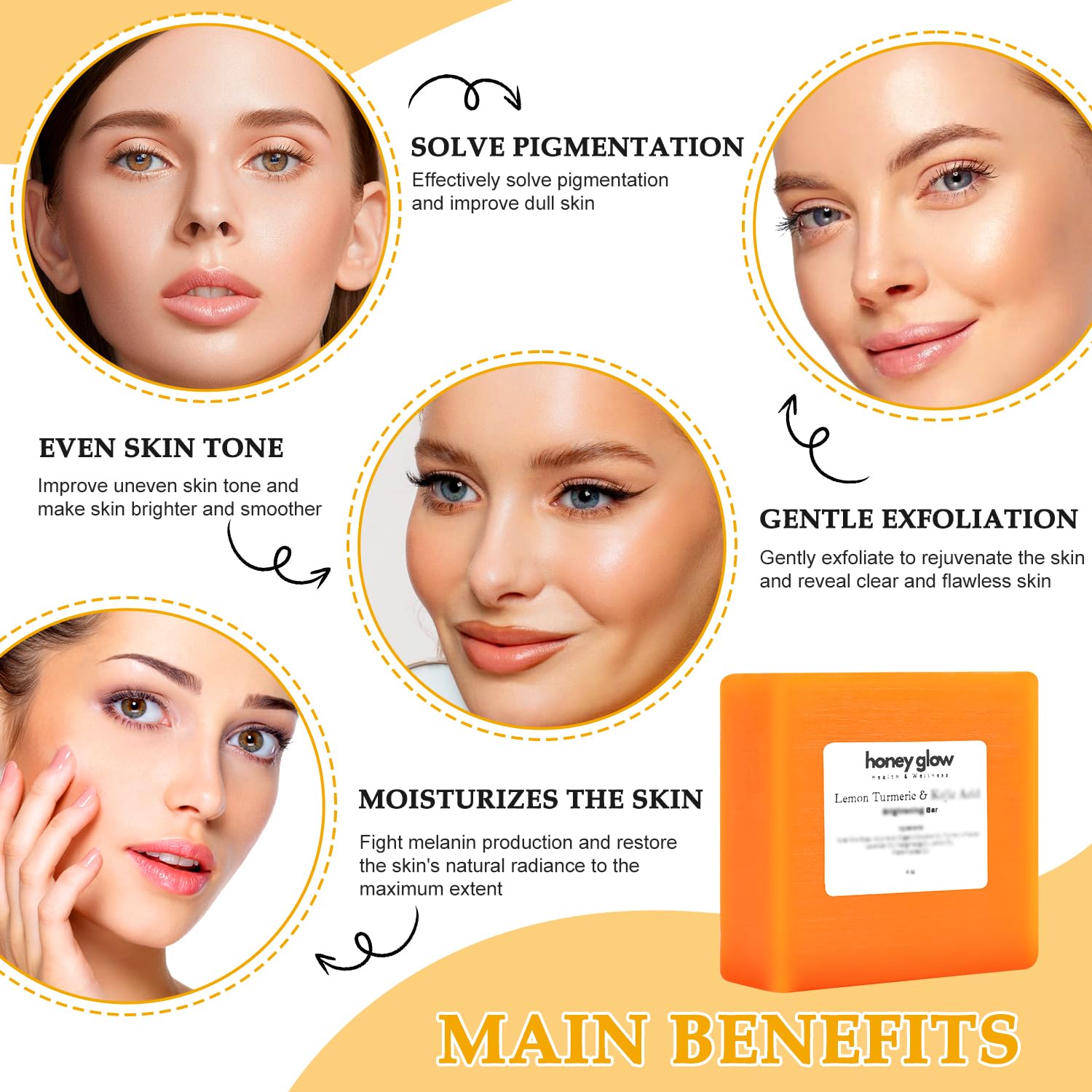 Honey Glow Lemon Turmeric Kojic Soap Bar, Honey Glow Turmeric Soap, Lemon Kojic Soap, Turmeric Soap Bar for Face & Body, Natural Turmeric Handmade Soap for All Skin Types (2) - Image 4