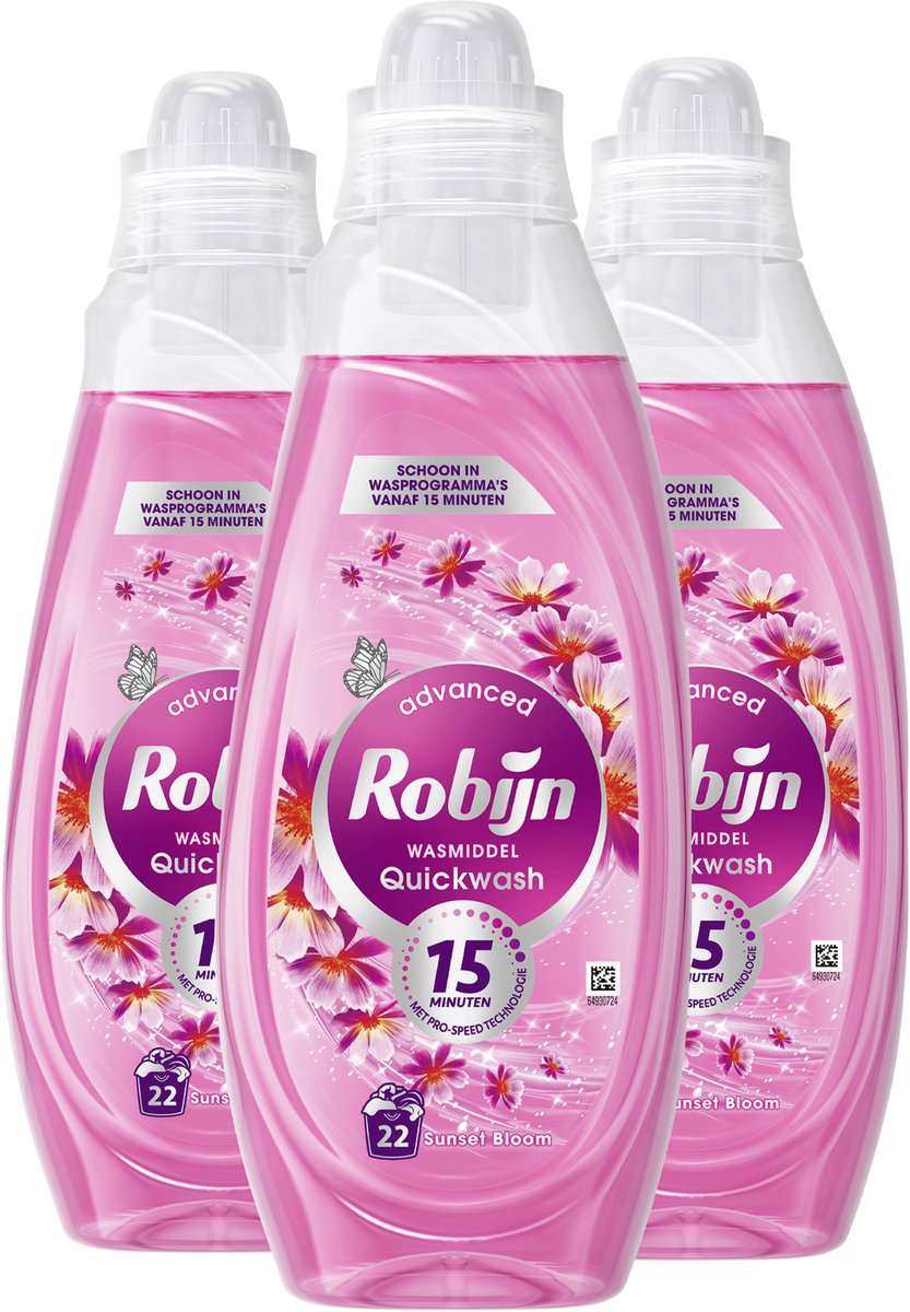 Robijn Advanced Quickwash Vloeibaar Wasmiddel - Sunset Bloom - voor korte wasprogramma's - 8 x 22 wasbeurten - Voordeelverpakking - Image 3