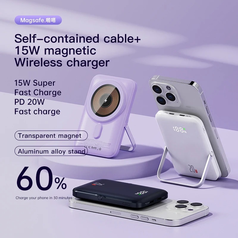 Travel 10000mAh Powerbank For Magsafe Wireless Charger Power Banks Fast Charge External Battery With Bracket For iPhone 15 14 13 - Image 8