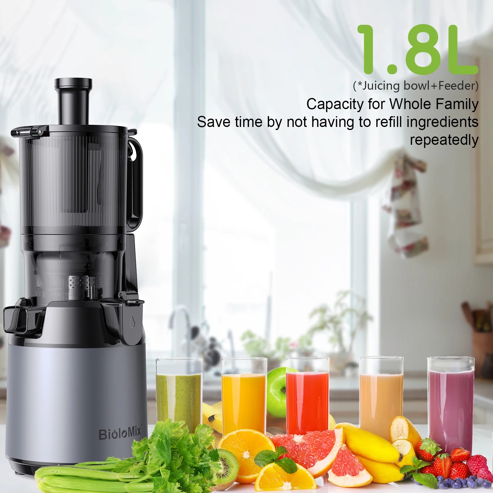 BioloMix Cold Press Juicer,with 130mm Feed Chute,Fit Whole Fruits & Vegetables,High Juice Yield,BPA FREE Slow Masticating Juicer - Image 4